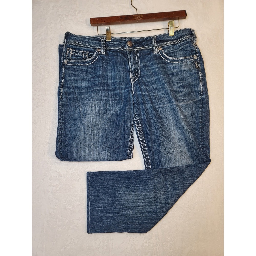 Silver Jeans Y2K Suki Mid Rise Straight Leg Jeans Western Bikercore Blue Size 16